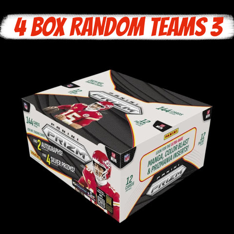 25PZ3- 2025 PRIZM FOOTBALL HOBBY - 4 BOX RANDOMS TEAMS BREAK #3